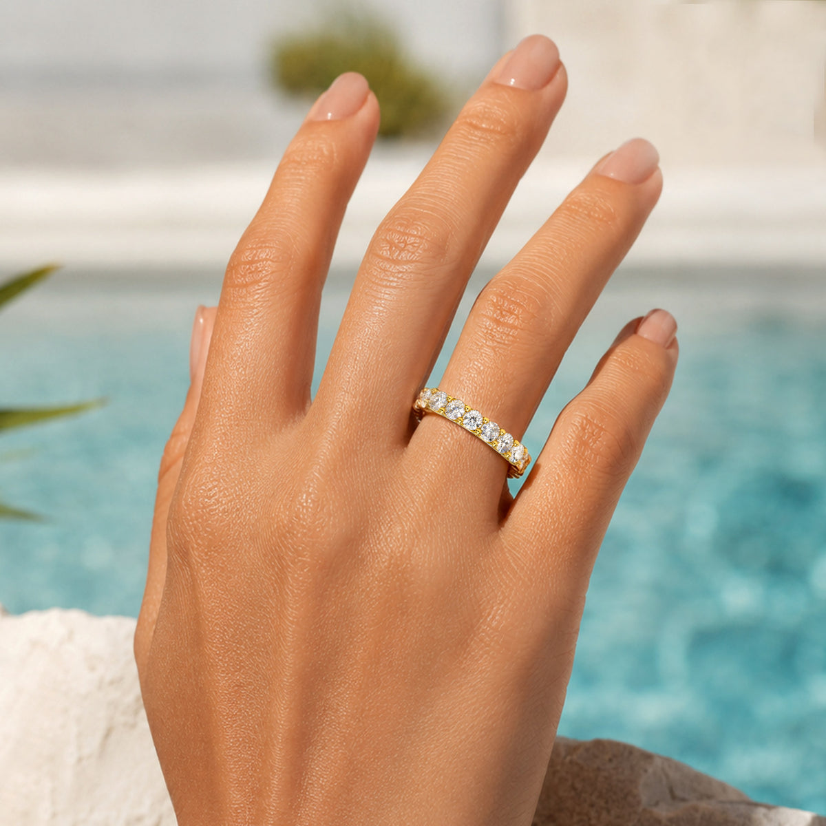Modern Minimalist Design Moissanite Pave Shank Women Wedding Band With Round Cut Accent Stones #MCWBM0009