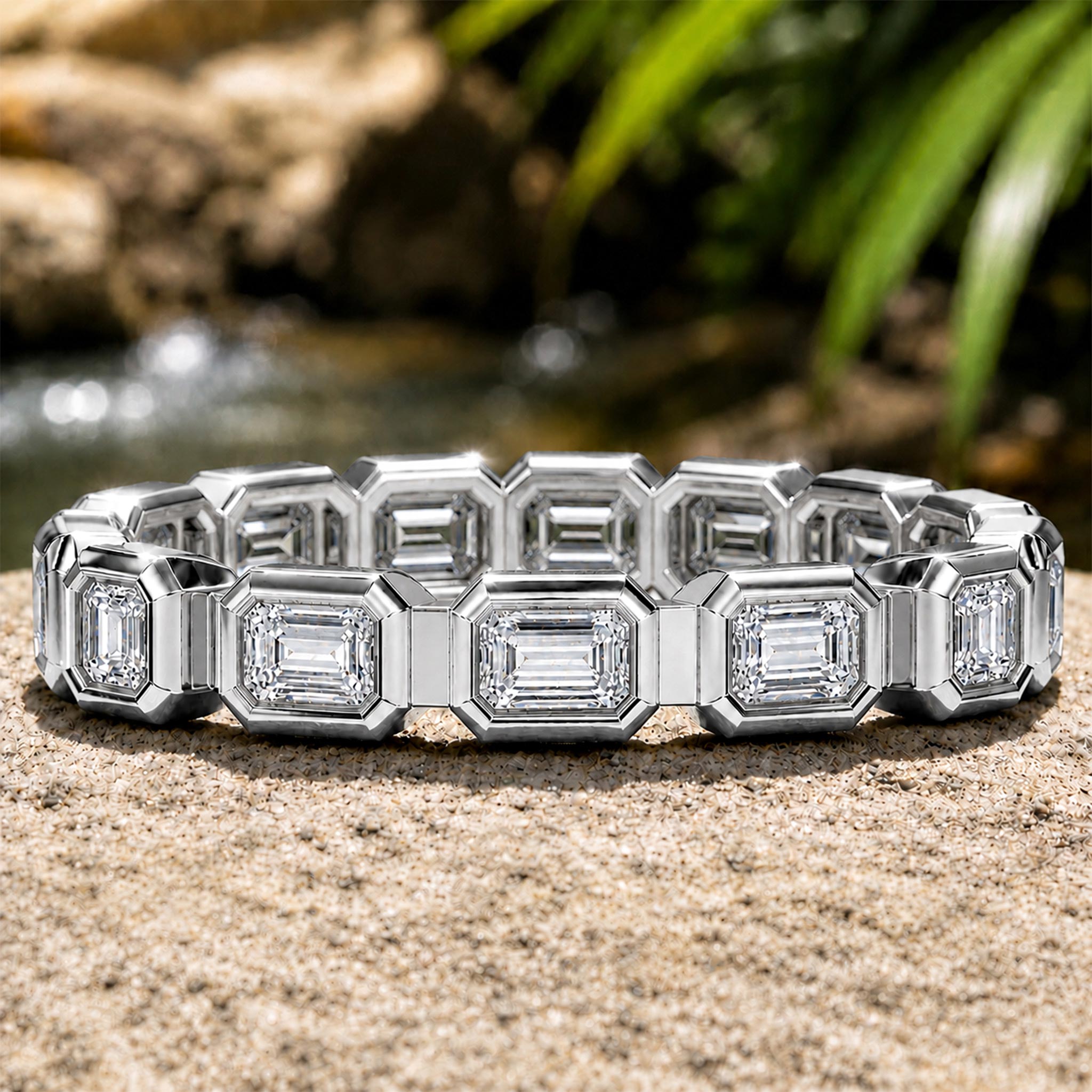 Modern Art Deco Design Moissanite Tapered Shank Women Wedding Band With Baguette Cut Accent Stones #MCWBM0010