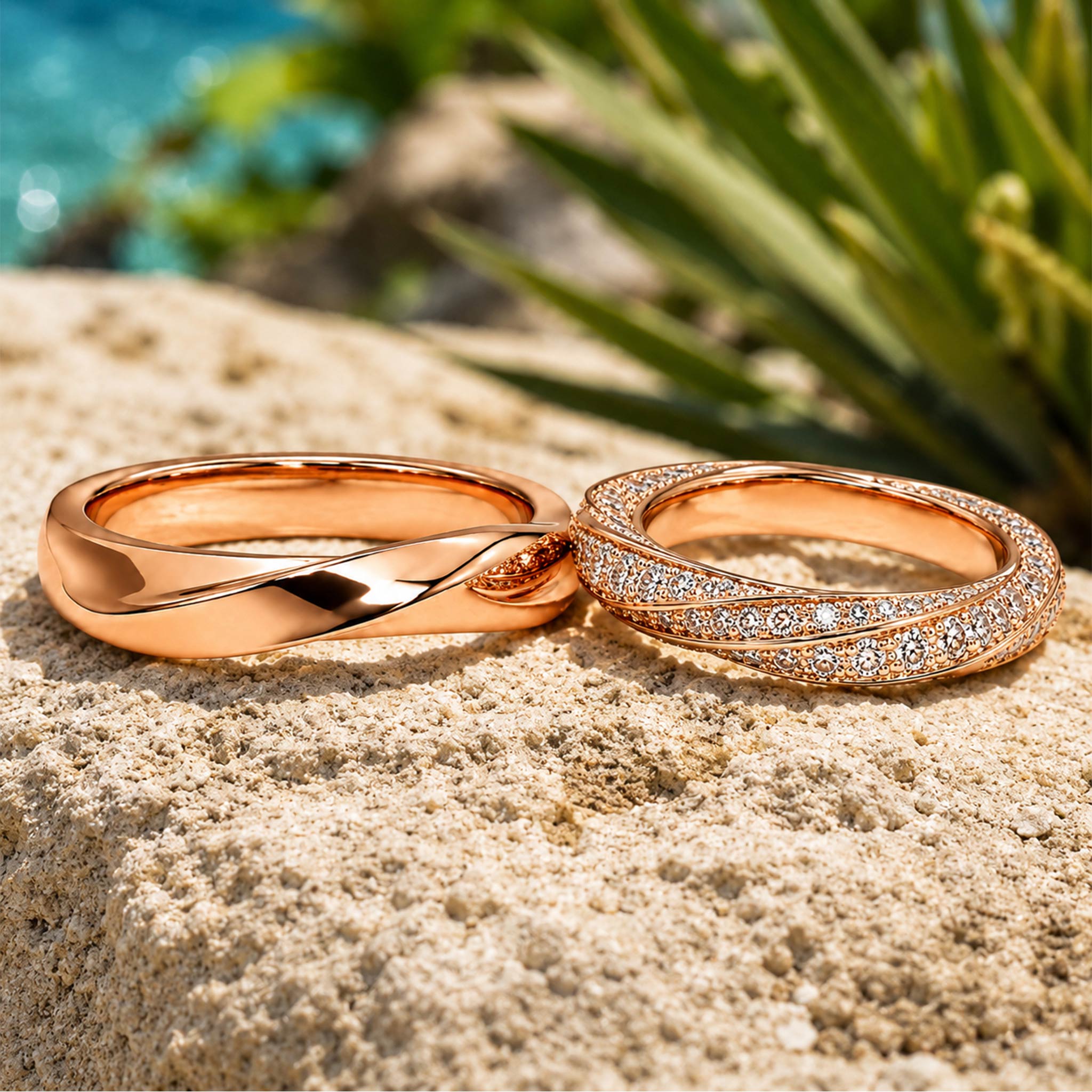 Minimalist Design Moissanite Pave Twisted Wedding Ring Set With Round Cut Accent Moissanites #MCWSM0001