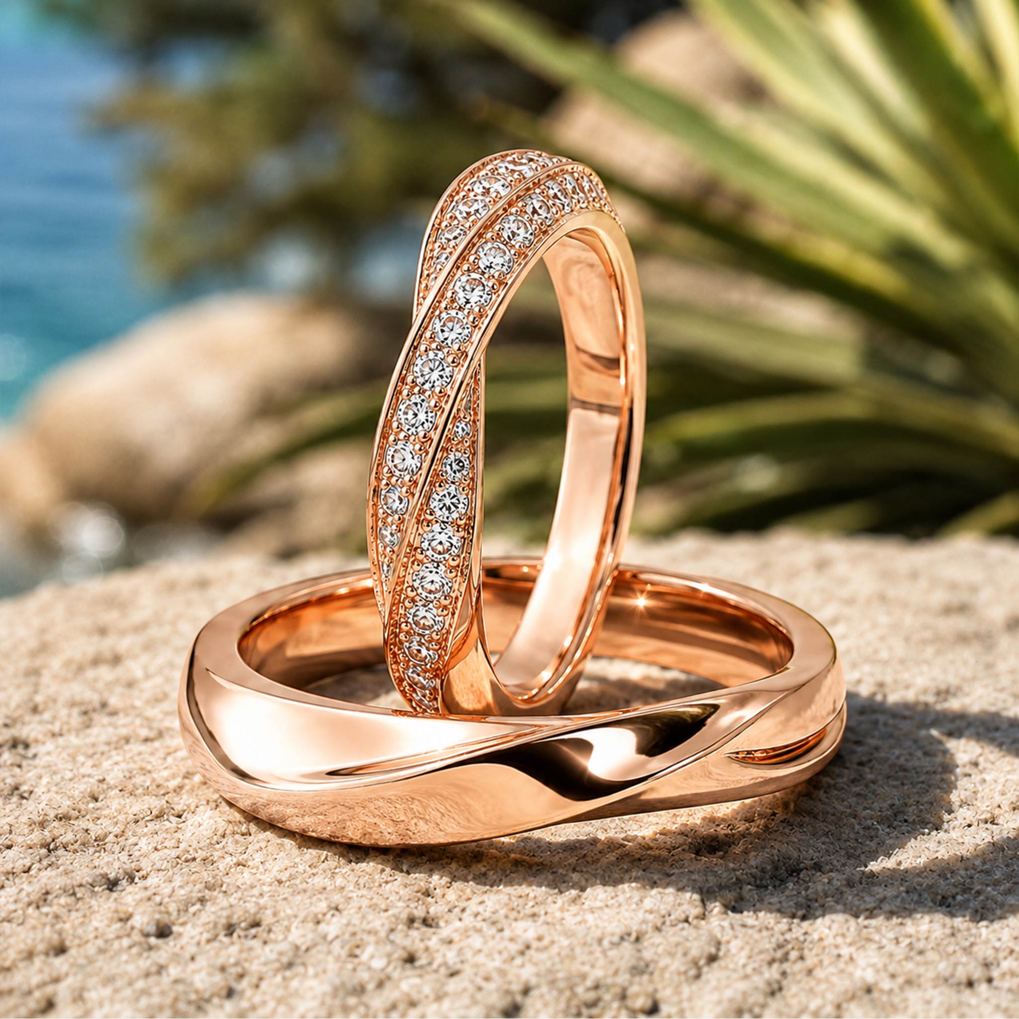 Minimalist Design Moissanite Pave Twisted Wedding Ring Set With Round Cut Accent Moissanites #MCWSM0001