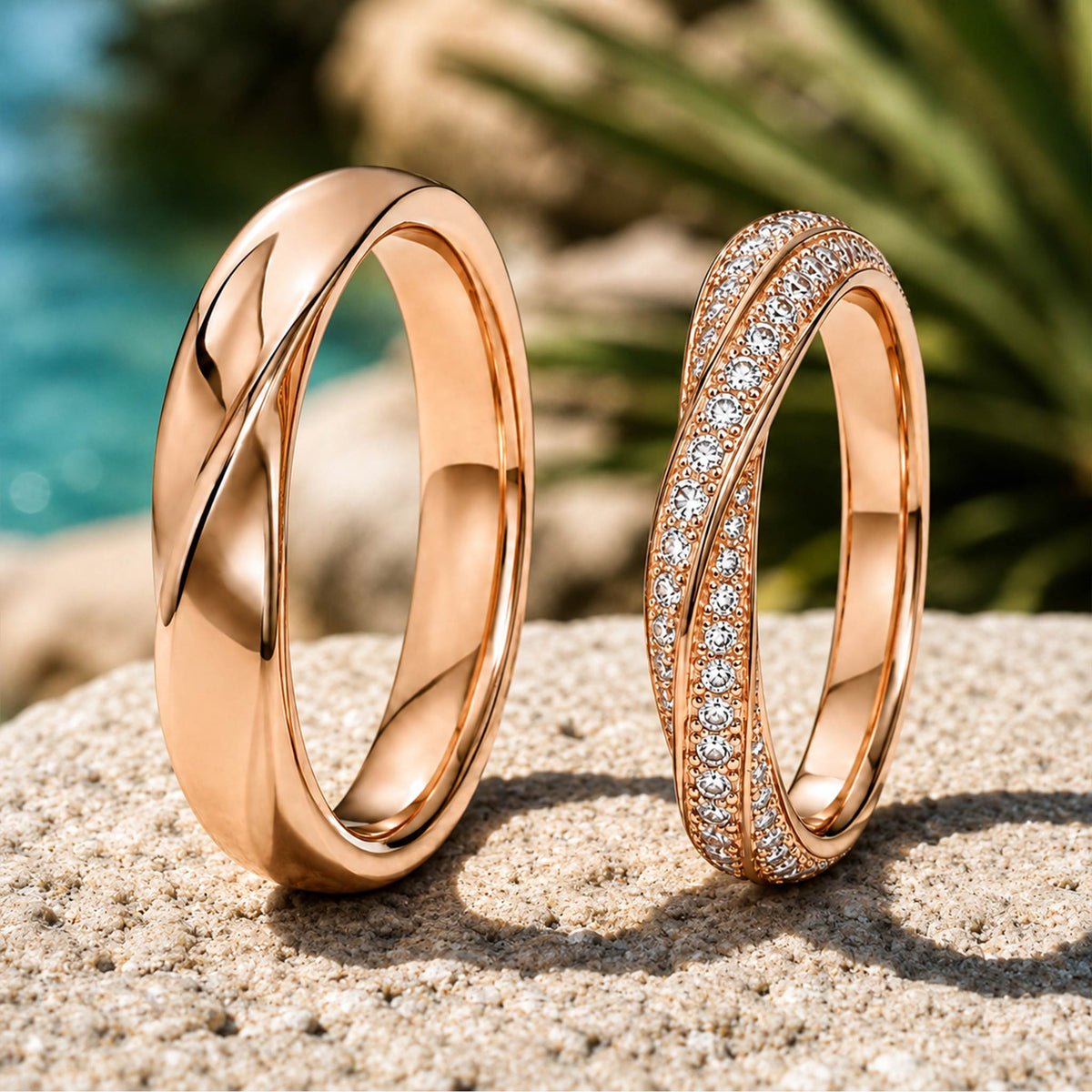 Minimalist Design Moissanite Pave Twisted Wedding Ring Set With Round Cut Accent Moissanites #MCWSM0001