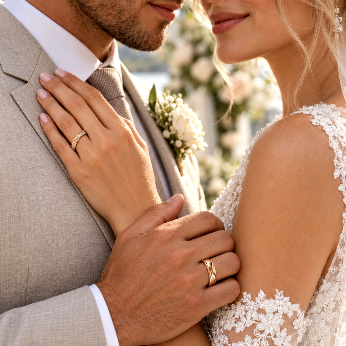Minimalist Design Moissanite Pave Twisted Wedding Ring Set With Round Cut Accent Moissanites #MCWSM0001