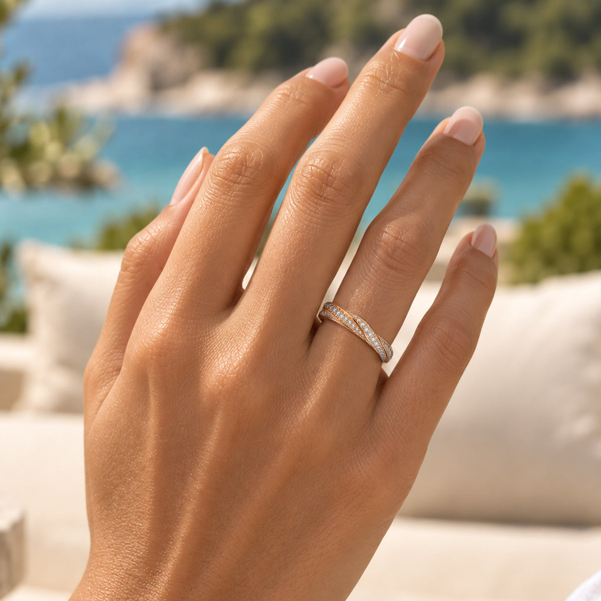 Minimalist Design Moissanite Pave Twisted Wedding Ring Set With Round Cut Accent Moissanites #MCWSM0001
