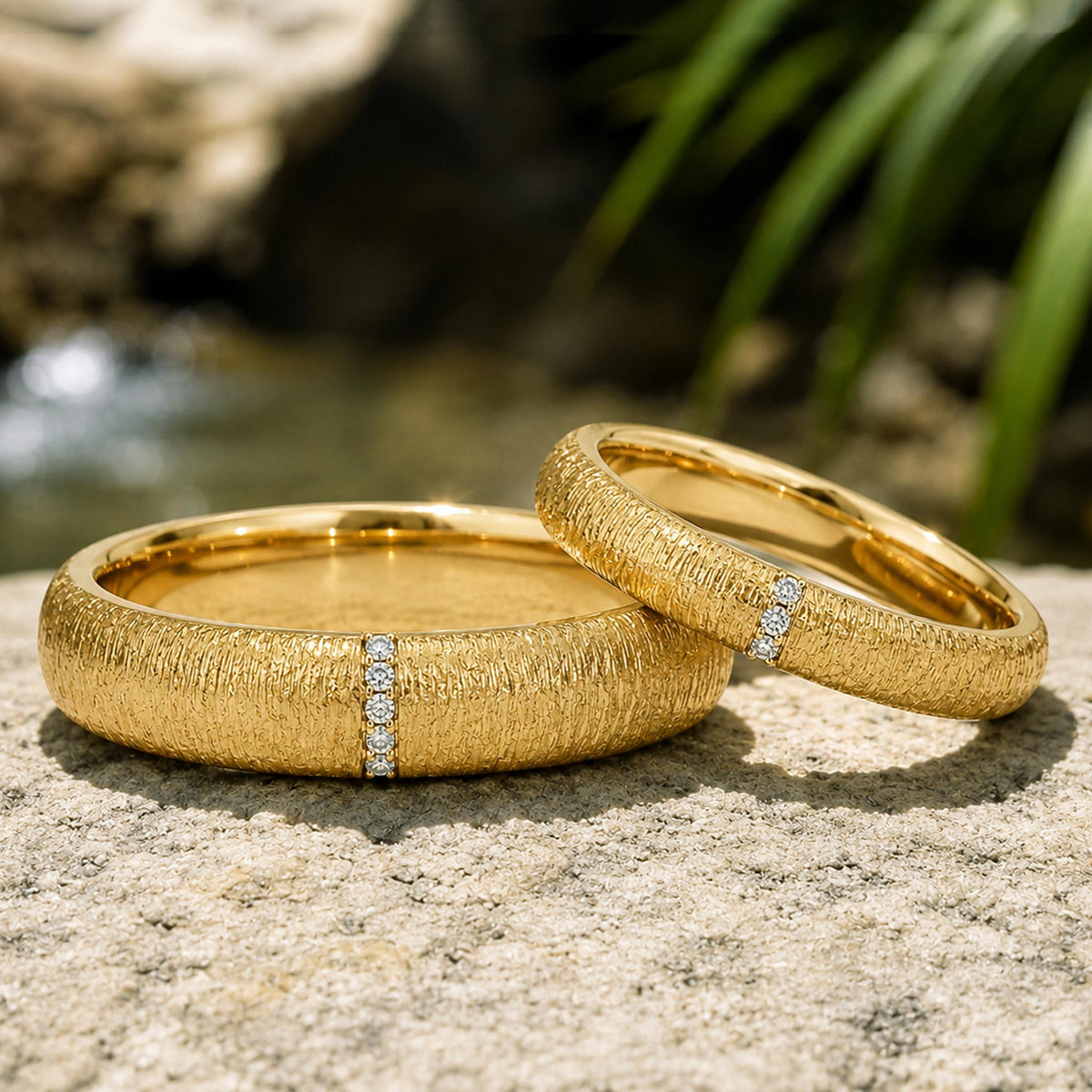 Modern Design Hand Brushed Finish Wedding Ring Set With Round Cut Accent Moissanites #MCWSM0002