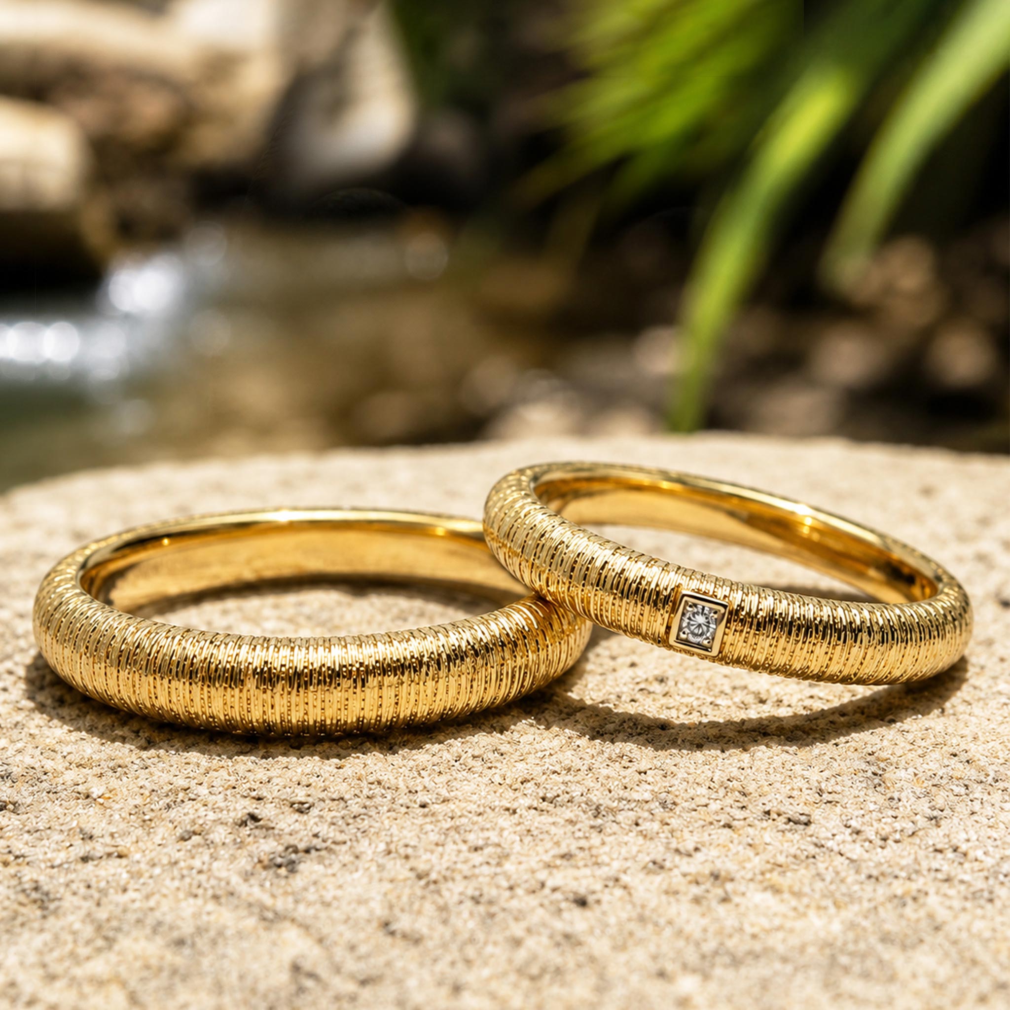 Modern Design Hand Brushed Finish Wedding Ring Set With Round Cut Accent Moissanite#MCWSM0003