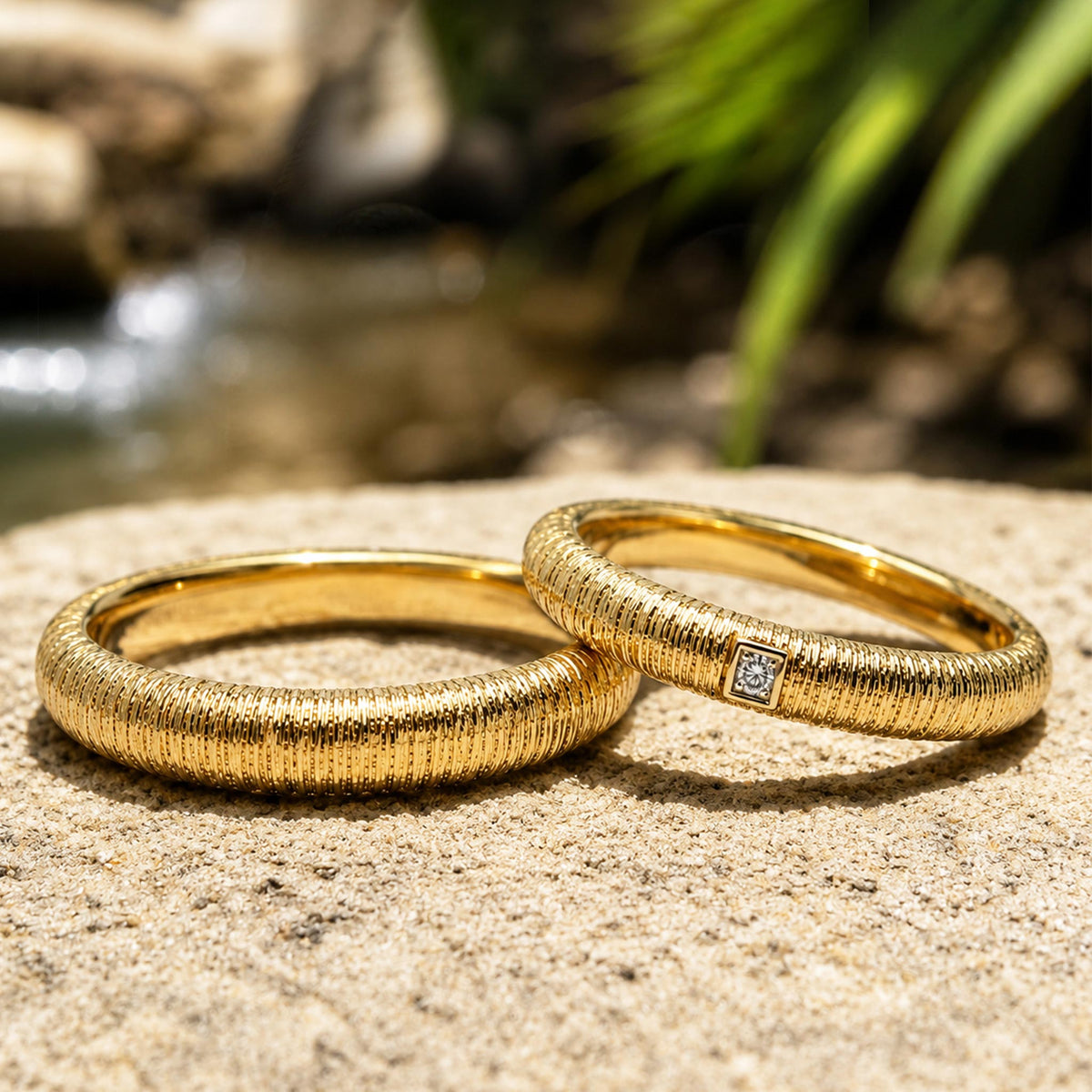 Modern Design Hand Brushed Finish Wedding Ring Set With Round Cut Accent Moissanite#MCWSM0003