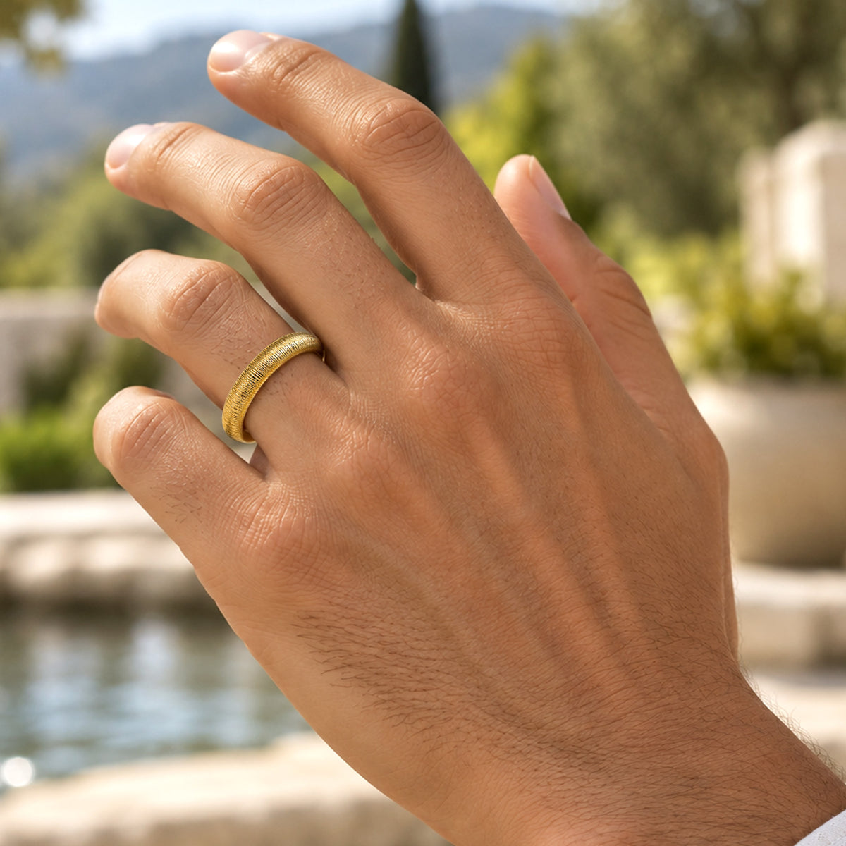 Modern Design Hand Brushed Finish Wedding Ring Set With Round Cut Accent Moissanite#MCWSM0003