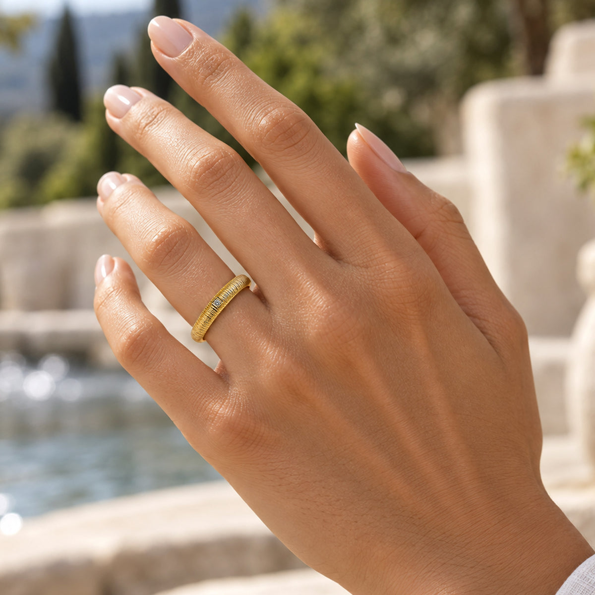Modern Design Hand Brushed Finish Wedding Ring Set With Round Cut Accent Moissanite#MCWSM0003