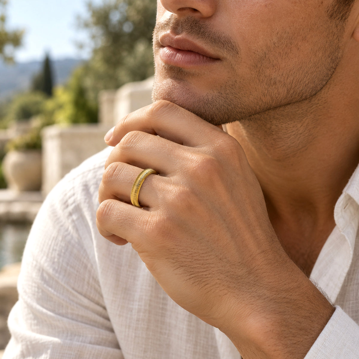 Modern Design Hand Brushed Finish Wedding Ring Set With Round Cut Accent Moissanite#MCWSM0003