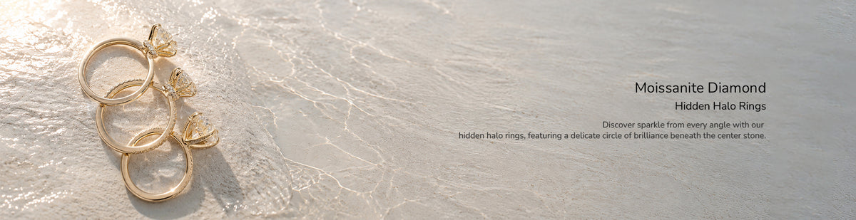 Moissanite Diamond Hidden Halo Engagement Rings