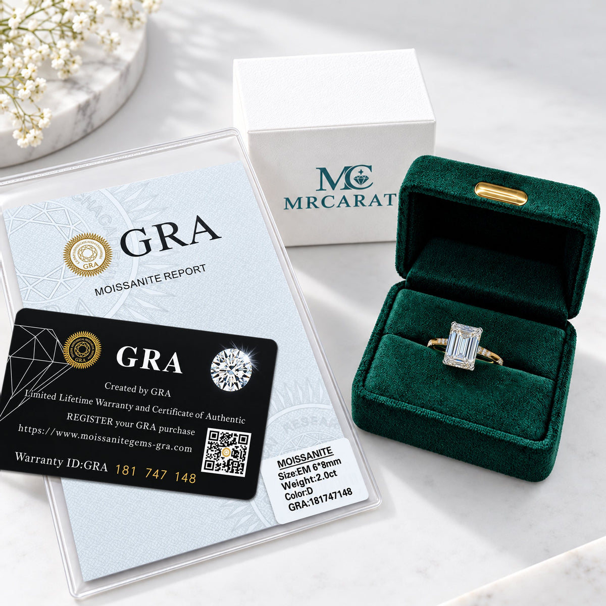 Moissanite Diamond Emerald Cut Engagement Rings